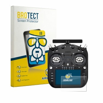 Parte frontal de un envase de producto con el logotipo de la marca BROTECT. Al lado se muestra el dispositivo Radiomaster TX16