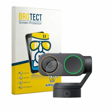 Front side of a product packaging with the brand logo BROTECT. Next to it is the device Insta360 Link 2 Pro (Lens) shown with 