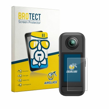 Vorderseite einer Produktverpackung mit dem Markenlogo BROTECT. Daneben ist das Gerät Akaso 360 mit dem zugehörigen Displaysch