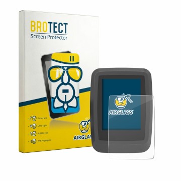 Front side of a product packaging with the brand logo BROTECT. Next to it is the device Ananda D16 TFT-Display shown with the 