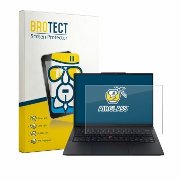 Vorderseite einer Produktverpackung mit dem Markenlogo BROTECT. Daneben ist das Gerät Lenovo ThinkPad E14 Gen 8 mit dem zugehö