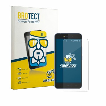 Front side of a product packaging with the brand logo BROTECT. Next to it is the device Tecno Pouvoir 1 shown with the corresp