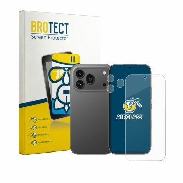 Front side of a product packaging with the brand logo BROTECT. Next to it is the device Honor 600 Pro (Front+Camera) shown wit