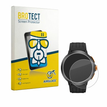 Parte frontal de un envase de producto con el logotipo de la marca BROTECT. Al lado se muestra el dispositivo Cubot BeatBox co