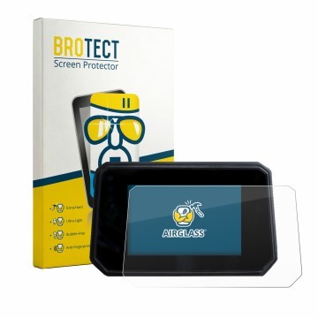 Front side of a product packaging with the brand logo BROTECT. Next to it is the device Yamaha XSR900 2025 shown with the corr