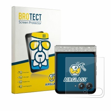 Front side of a product packaging with the brand logo BROTECT. Next to it is the device Motorola Razr 70 (Back display) shown 