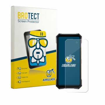 Front side of a product packaging with the brand logo BROTECT. Next to it is the device Doogee S300 Pro shown with the corresp