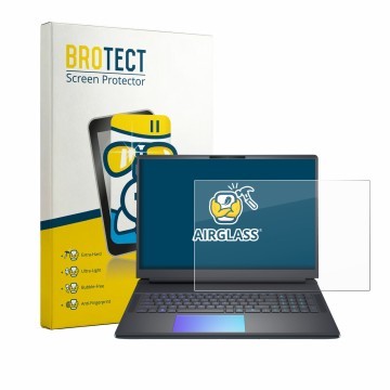 Front side of a product packaging with the brand logo BROTECT. Next to it is the device Dell Alienware 18 Area-51 shown with t