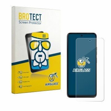 Front side of a product packaging with the brand logo BROTECT. Next to it is the device Motorola Moto G37 shown with the corre