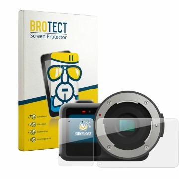 Front side of a product packaging with the brand logo BROTECT. Next to it is the device GoPro Mission 1 Pro ILS shown with the