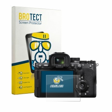 Parte frontale di una confezione del prodotto con il logo del marchio BROTECT. Accanto è raffigurato il dispositivo Sony Alpha