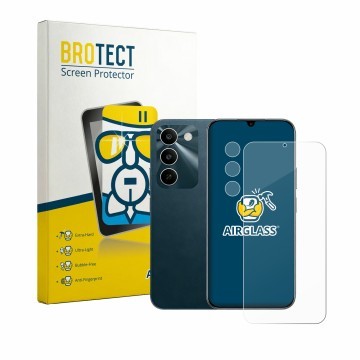 Face avant d’un emballage produit avec le logo de la marque BROTECT. À côté, l’appareil realme C100 5G (Avant+Caméra) est repr