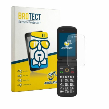 Face avant d’un emballage produit avec le logo de la marque BROTECT. À côté, l’appareil AGM M8 FLIP est représenté avec la pro