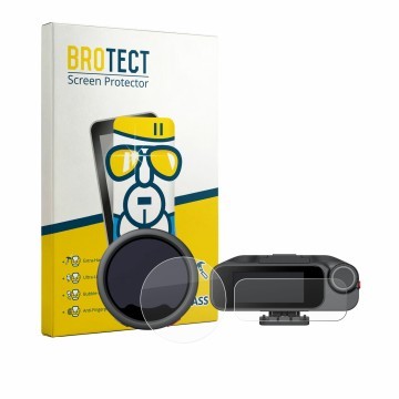 Vorderseite einer Produktverpackung mit dem Markenlogo BROTECT. Daneben ist das Gerät Insta360 Mic Pro TX + RX mit dem zugehör