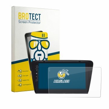 Front side of a product packaging with the brand logo BROTECT. Next to it is the device Dynavin D9-7 Premium Flex shown with t