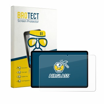 Parte frontal de un envase de producto con el logotipo de la marca BROTECT. Al lado se muestra el dispositivo Honor Pad 20 con