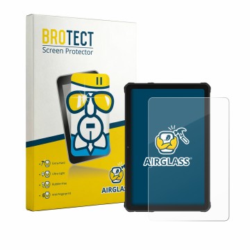 Vorderseite einer Produktverpackung mit dem Markenlogo BROTECT. Daneben ist das Gerät Oukitel RT10 mit dem zugehörigen Display