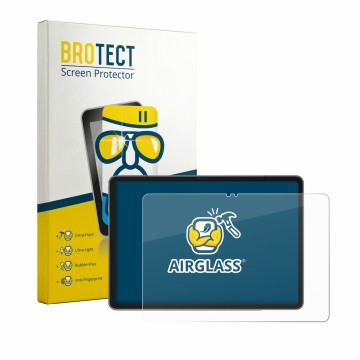 Front side of a product packaging with the brand logo BROTECT. Next to it is the device Ulefone Tab A12 Pro shown with the cor