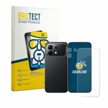 Front side of a product packaging with the brand logo BROTECT. Next to it is the device Infinix Note 60 (Front+Camera) shown w