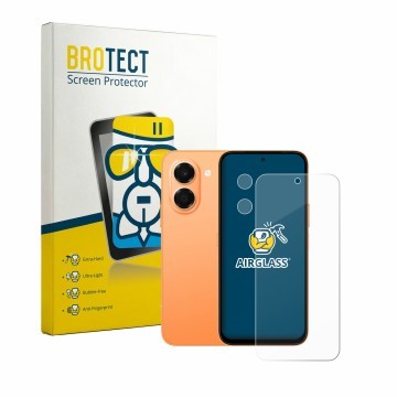 Face avant d’un emballage produit avec le logo de la marque BROTECT. À côté, l’appareil Honor X7e (Avant+Caméra) est représent