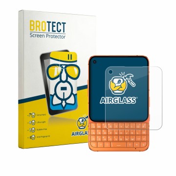 Parte frontale di una confezione del prodotto con il logo del marchio BROTECT. Accanto è raffigurato il dispositivo Unihertz T