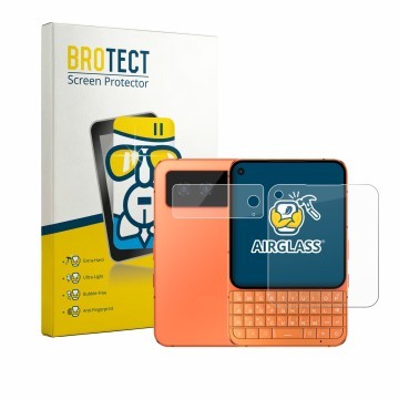 Parte frontale di una confezione del prodotto con il logo del marchio BROTECT. Accanto è raffigurato il dispositivo Unihertz T