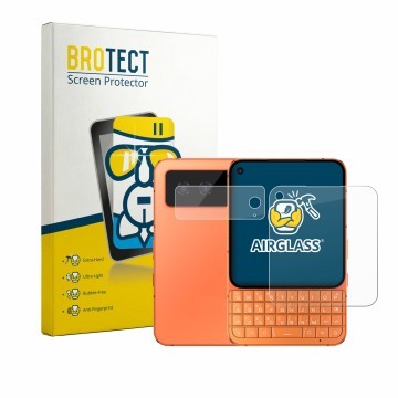 Parte frontal de un envase de producto con el logotipo de la marca BROTECT. Al lado se muestra el dispositivo Unihertz Titan 2