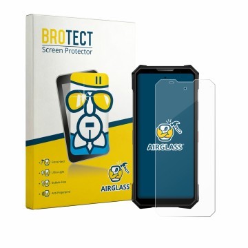 Vorderseite einer Produktverpackung mit dem Markenlogo BROTECT. Daneben ist das Gerät Doogee V50 Pro mit dem zugehörigen Displ