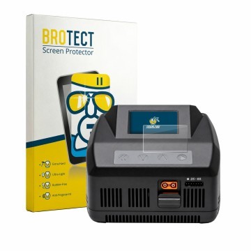 Vorderseite einer Produktverpackung mit dem Markenlogo BROTECT. Daneben ist das Gerät Spektrum Smart Charger S1100 G2 mit dem 