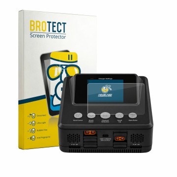 Vorderseite einer Produktverpackung mit dem Markenlogo BROTECT. Daneben ist das Gerät Spektrum Smart Charger S450 G2 mit dem z