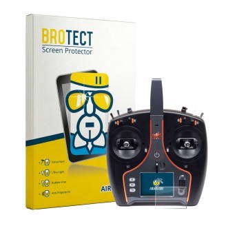 Front side of a product packaging with the brand logo BROTECT. Next to it is the device Spektrum NX7e Plus shown with the corr