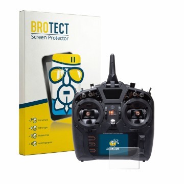 Parte frontal de un envase de producto con el logotipo de la marca BROTECT. Al lado se muestra el dispositivo Spektrum NX8 Plu