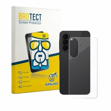 Vorderseite einer Produktverpackung mit dem Markenlogo BROTECT. Daneben ist das Gerät Samsung Galaxy A27 5G (Rückseite) mit de