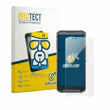 Front side of a product packaging with the brand logo BROTECT. Next to it is the device Newland MT95 Kambur Pro III shown with