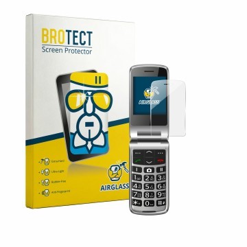 Vorderseite einer Produktverpackung mit dem Markenlogo BROTECT. Daneben ist das Gerät bea-fon SL645 mit dem zugehörigen Displa