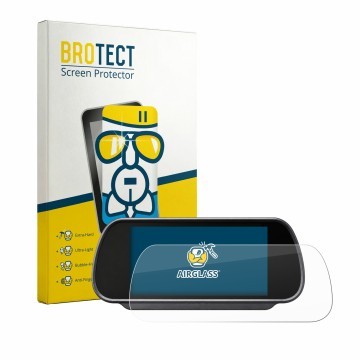 Vorderseite einer Produktverpackung mit dem Markenlogo BROTECT. Daneben ist das Gerät Falcon Mirror Monitor FN-MWCS-M7-R mit d