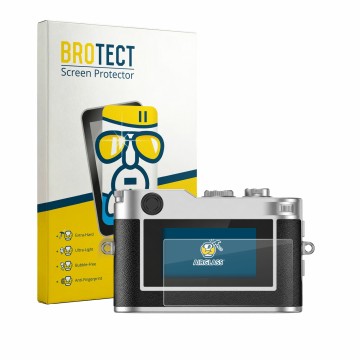 Face avant d’un emballage produit avec le logo de la marque BROTECT. À côté, l’appareil Rollei Mini Digital Camera est représe