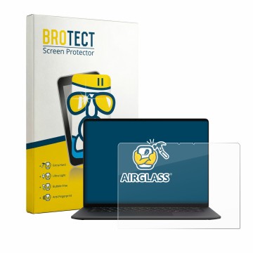 Parte frontal de un envase de producto con el logotipo de la marca BROTECT. Al lado se muestra el dispositivo Microsoft Surfac