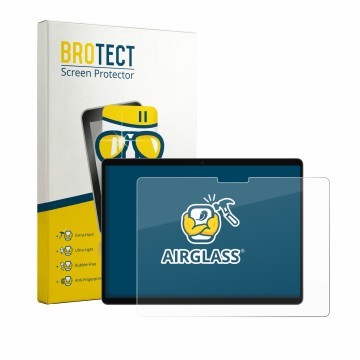 Parte frontal de un envase de producto con el logotipo de la marca BROTECT. Al lado se muestra el dispositivo Microsoft Surfac