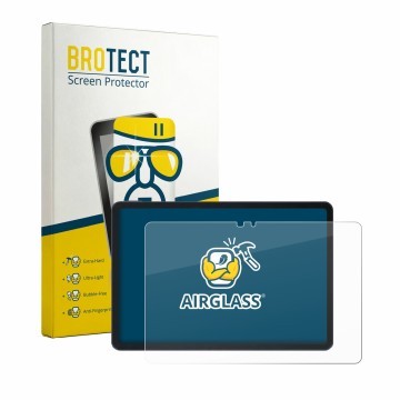 Parte frontal de un envase de producto con el logotipo de la marca BROTECT. Al lado se muestra el dispositivo Infinix XPAD 30E