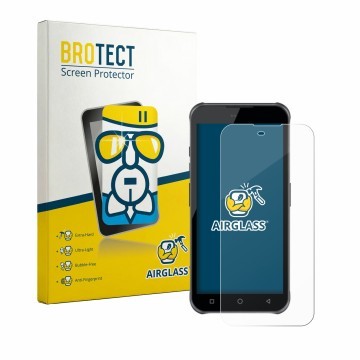 Front side of a product packaging with the brand logo BROTECT. Next to it is the device Bluebird VF550 shown with the correspo