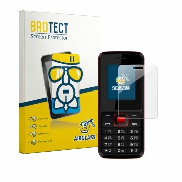 Vorderseite einer Produktverpackung mit dem Markenlogo BROTECT. Daneben ist das Gerät Karbonn K19 Rock mit dem zugehörigen Dis