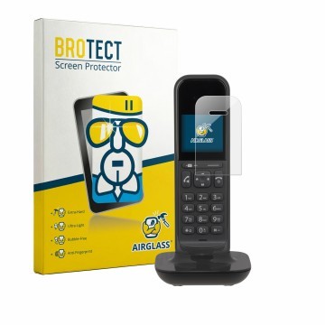 Front side of a product packaging with the brand logo BROTECT. Next to it is the device Gigaset CL390 shown with the correspon