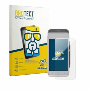 Front side of a product packaging with the brand logo BROTECT. Next to it is the device Pax A910S shown with the corresponding