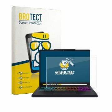 Parte frontale di una confezione del prodotto con il logo del marchio BROTECT. Accanto è raffigurato il dispositivo MSI Crossh