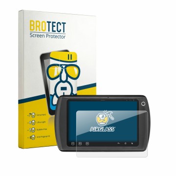 Vorderseite einer Produktverpackung mit dem Markenlogo BROTECT. Daneben ist das Gerät Zebra ET1 mit dem zugehörigen Displaysch