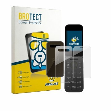 Front side of a product packaging with the brand logo BROTECT. Next to it is the device HMD 2660 Flip 4G (Front+Back) shown wi