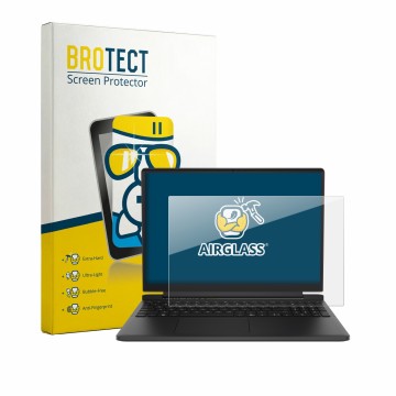 Vorderseite einer Produktverpackung mit dem Markenlogo BROTECT. Daneben ist das Gerät Dell Alienware 15 DA15260 mit dem zugehö