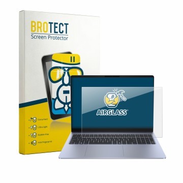 Front side of a product packaging with the brand logo BROTECT. Next to it is the device Dell 16S shown with the corresponding 