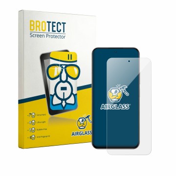 Front side of a product packaging with the brand logo BROTECT. Next to it is the device realme Narzo 100x shown with the corre